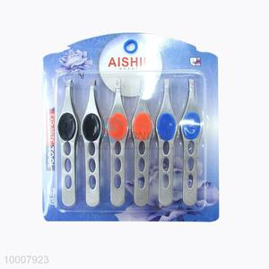 Wholesale 6PCS Black/Orange/Blue Eye-brow Stainless Steel Tweezer