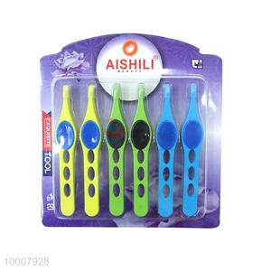 Wholesale 6PCS Yellow/Green/Blue Eye-brow Stainless Steel Tweezer