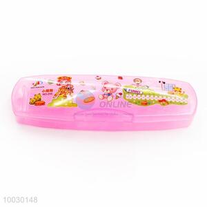 Cartoon Pattern Transparent Pink Plastic Pencil Box