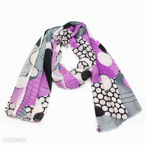 Wholesale Cheap Price Purple Dots Dacron and Spandex Scarf