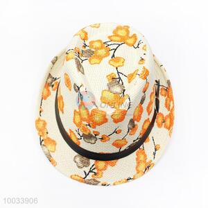 Orange Flower Pattern Fashion Hat/Top Hat