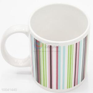 8*9.5cm Ceramic cup printed color stripe patterns with handle