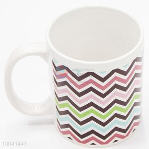 8*9.5cm Ceramic cup wave colorful stripe with handle