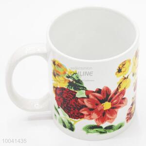 8*9.5cm Ceramic cup printed flower with handle