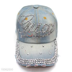 Fashion diamond-studded cowboy hat distressed denim washed denim sun-shade hat