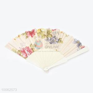 Hot Sale Spain Style Plastic&Satin Light Yellow Hand Fan/Flat Fan