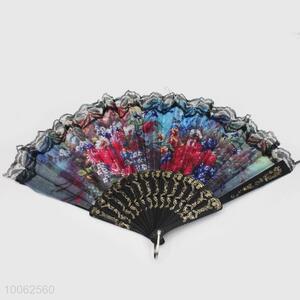 Cheap Green Plastic&Dacron Chinese Style Hand Fan