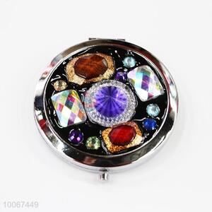 Black Round Foldable Pocket Mirror with Jewel