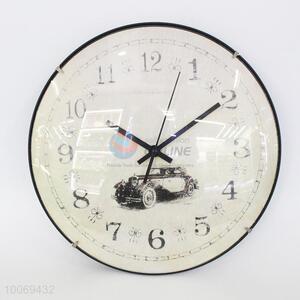 Low price round plastic wall clock with car pattern