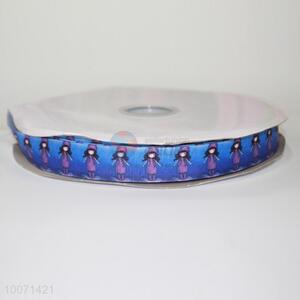 Blue little girl pattern polyester grosgrain ribbon/hair accessories