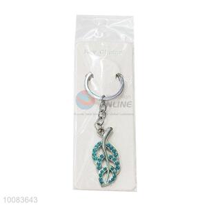 China Factory Leaf Shaped Zine-alloy Metal Key Chain/Key Ring with Rhinestone