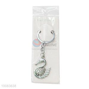 Hot Sale Swan Shaped Zine-alloy Metal Key Chain/Key Ring with Rhinestone