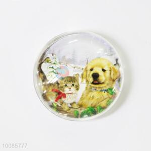 Dog and Cat Round Crystal Glass Fridge Magnet