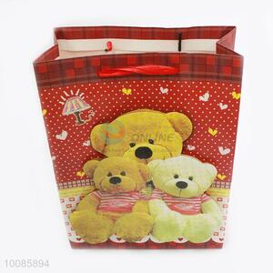 Bear Family Pattern White Cardboard Paper Handbag/Gift Bag With Paster