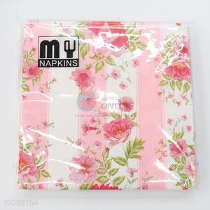 Eco-friendly pink flower printed paper napkin for dinner