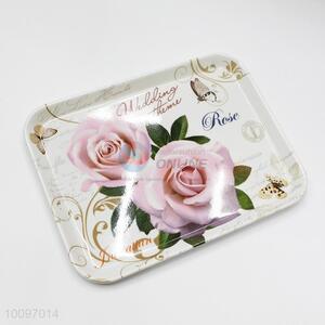 Pink Rose Pattern Food Grade Melamine Dessert Bread Tray