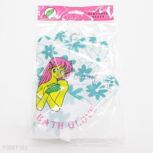 Green flower printing bath gloves/exfoliating gloves