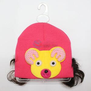 Fashion children knitted hat keep warm with hairpiece