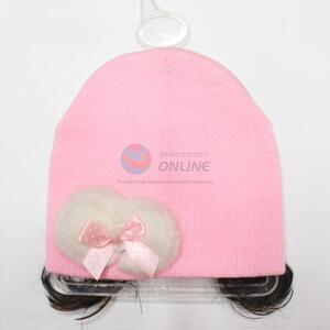 Fashion 100% acrylic knitted children hat with hairpiece