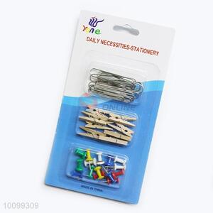 Pushpins, Wooden Clips, Paper Clips Set