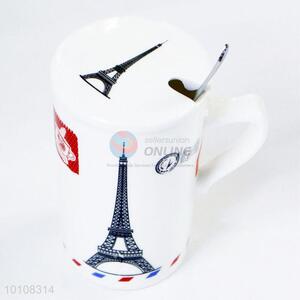 Eiffel tower printed cup ceramic coffee mug with spoon