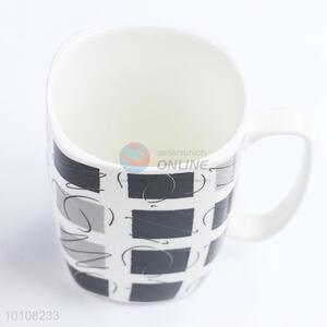 Black grid pattern ceramic coffee mug for promotion