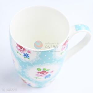 Flowers printed ceramic coffee mug with handle