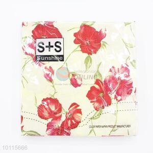 Low price white simple napkin with red flowers