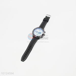 Black wrist quartz watch with silicone band