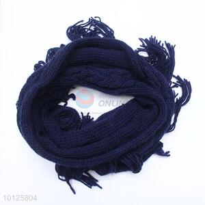 High Quality Navy Blue Tessel Scarf Women Winter Scarf