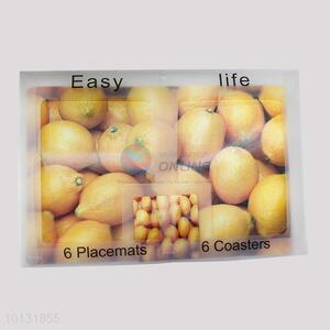 Popular 6pcs Placmats, 6pcs Coasters with Lemons Pattern