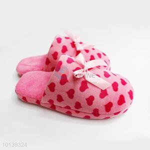 New and Hot Red Heart Printed Household Warm Slipper with Bowknot