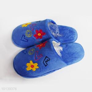 Good Quality Blue Household Warm Slipper with Flower Printed