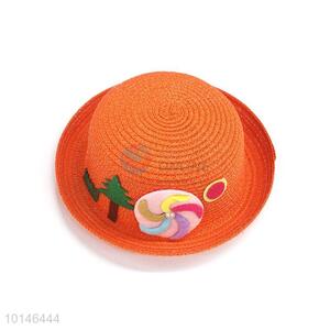 Color Pattern Straw Bowler Hat For Children