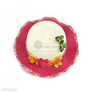 Summer Protection Child Paper Straw Hat With Color Flower