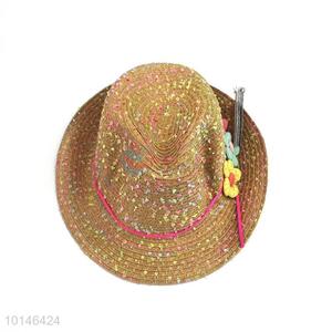 Fashion Straw Billycock Sunhat With Color Decoration