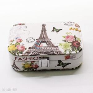 Cheap Eiffel Tower Printed PU Leather Jewelry Storage Box