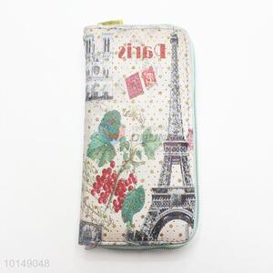 Glitter Star Eiffel Tower Printed Zipper Long Wallet PU Leather Purse Ladies Clutch Card Holder