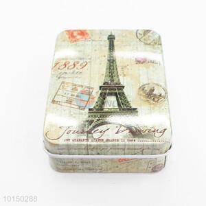 Modern Eiffel Tower Printed Rectangular Shaped Metal Tea Box Tinplate Container Home Decor Ornament Tin Box Home Decor