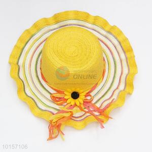 Yellow stripe pattern summer sun hat/paper straw hat/beach hat