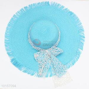 Blue bowknot paper straw hat/beach hat