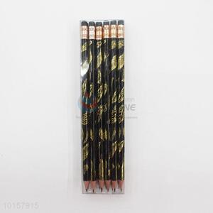 12 Pieces/Box Golden Leaf Pattern Office School Supplies Wooden Pencil with Eraser