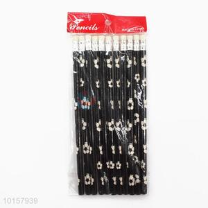 12 Pieces/Bag Black Color Football Pattern Wooden Pencil with Eraser for Kids