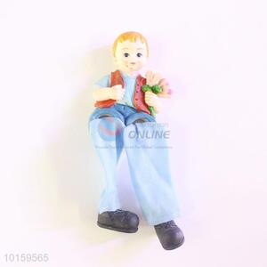 Good Quality Resin Boy Doll/Resin Crafts with Flower for Home Decoration