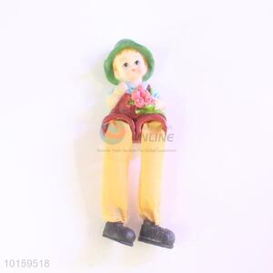 Delicate Resin Boy Doll/Resin Crafts with Flowers for Home Decoration