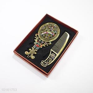 Popular design elegant retro colorful stone mirror and comb set