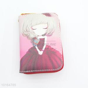 Cute printed zipper pu wallet for lady