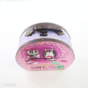 Cute Owl Printed Semicircular 2 Pieces Jewlery Box and Storage Box Set