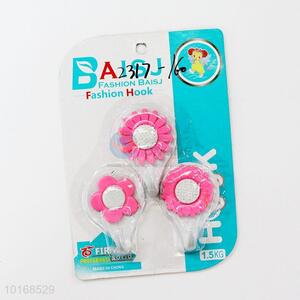 Pink Flower Kitchen Bathroom Plastic Adhesive Wall Hook Stick Hook