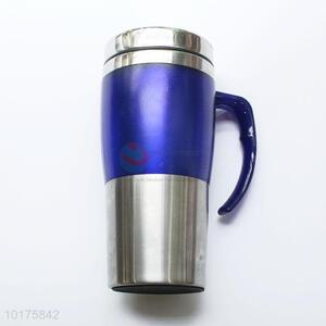 Classical Design Blue Silver Stainless Steel Water Bottle 450ml